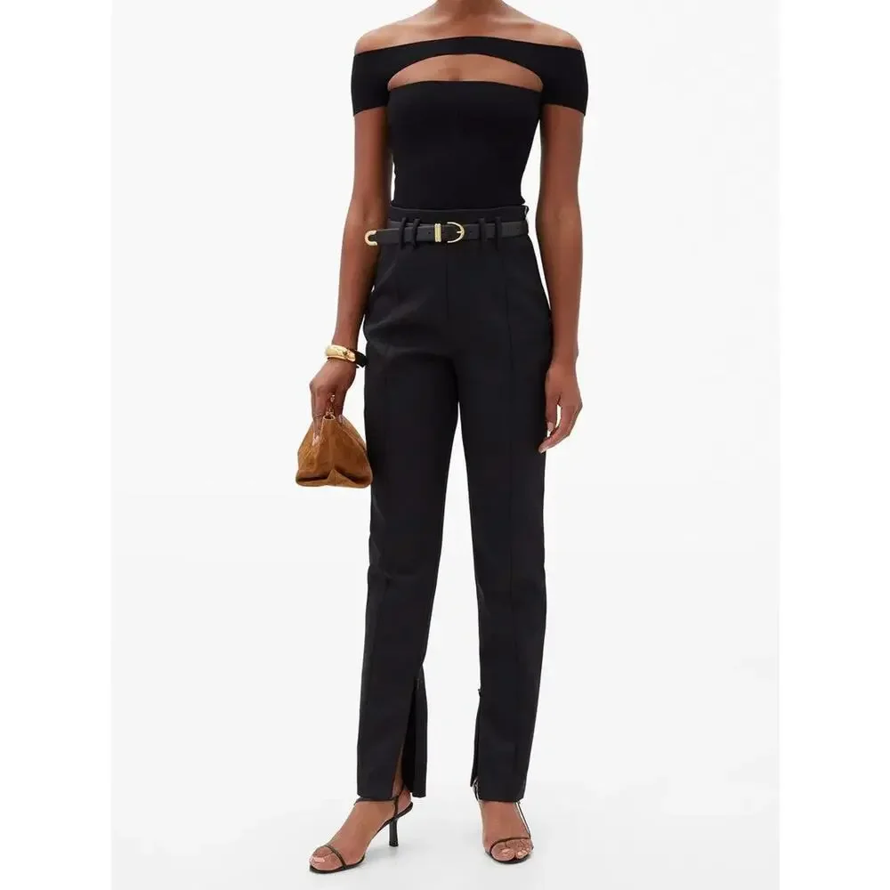 KHAITE Talie Off-The-Shoulder Cutout Jersey Bodysuit - XS - Black